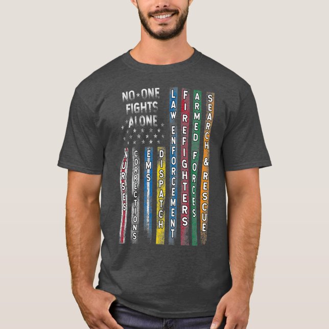 First Responders Flagga Police Firefighter T Shirt (Framsida)