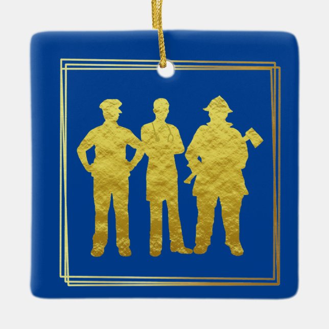 First Responders Golden Silhouette Julafton Orname Julgransprydnad Keramik (Framsida)