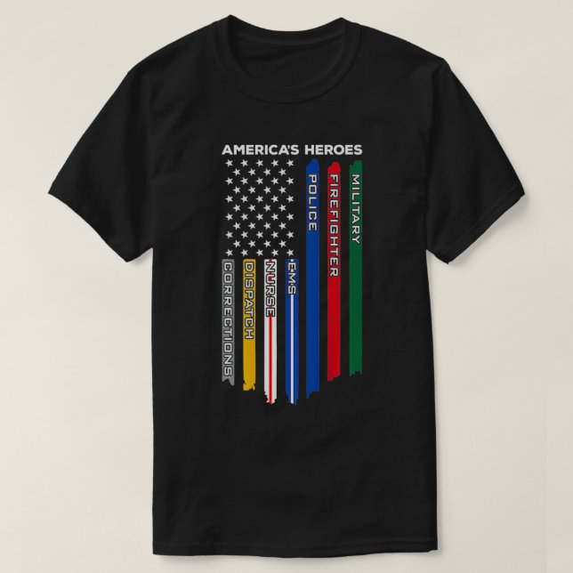 First Responders  Police Military Firefighter Nurs T Shirt (Design framsida)