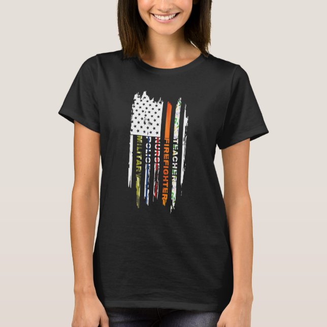 First Responders Teacher Firefighter Nurse Police  T Shirt (Framsida)