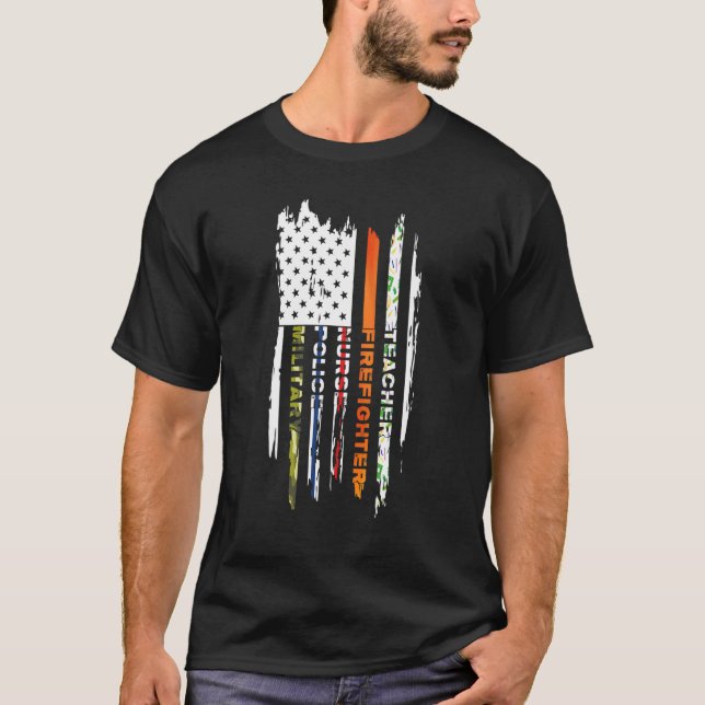 First Responders Teacher Firefighter Nurse Police  T Shirt (Framsida)