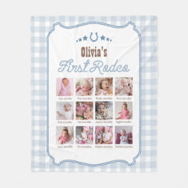 First Rodeo 1-års födelsedag Blå Western Fotoskylt Fleecefilt