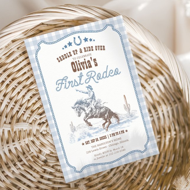 First Rodeo 1st Birthday Blue Western Inbjudningar (Skapare uppladdad)