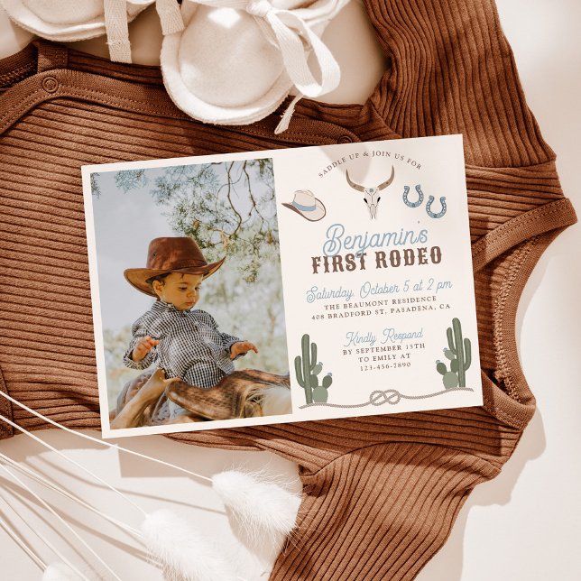 First Rodeo 1st Birthday Invitation with Photo Inbjudningar (Skapare uppladdad)