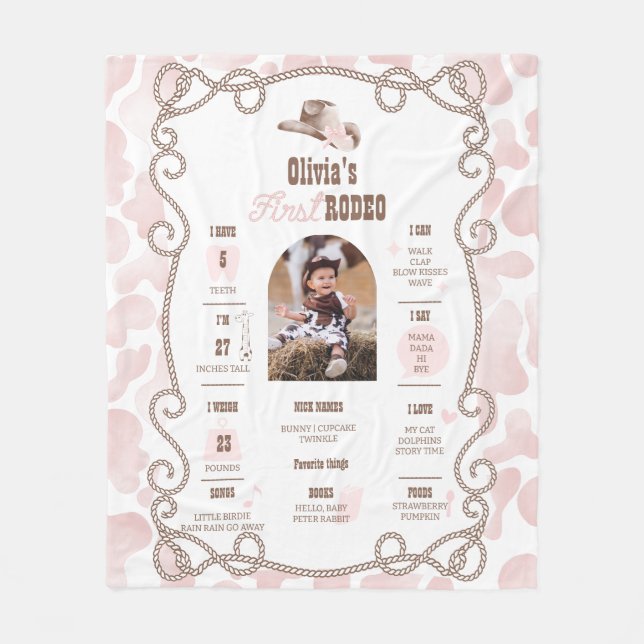 First Rodeo 1st Birthday Milestone Sign  Fleecefilt (Framsidan)