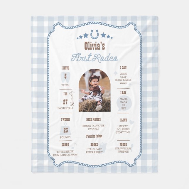 First Rodeo 1st Birthday Milestone Western Sign  Fleecefilt (Framsidan)