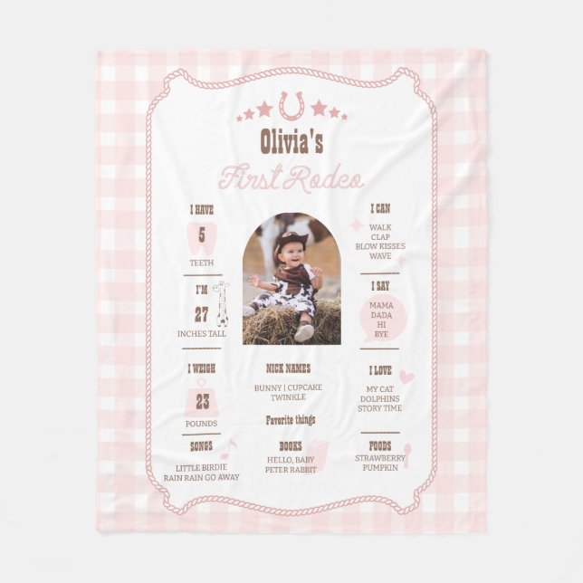 First Rodeo 1st Birthday Milestone Western Sign  Fleecefilt (Framsidan)