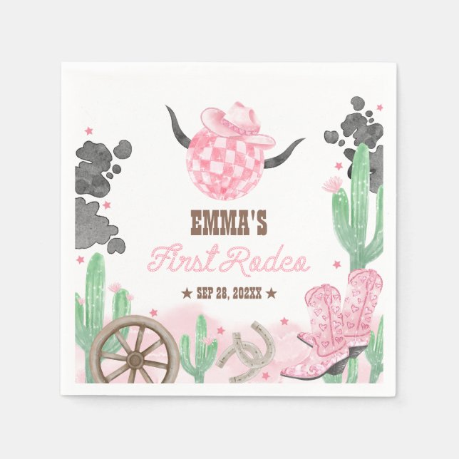 First Rodeo 1st Birthday Pink Boho Wild West Pappersservett (Framsidan)