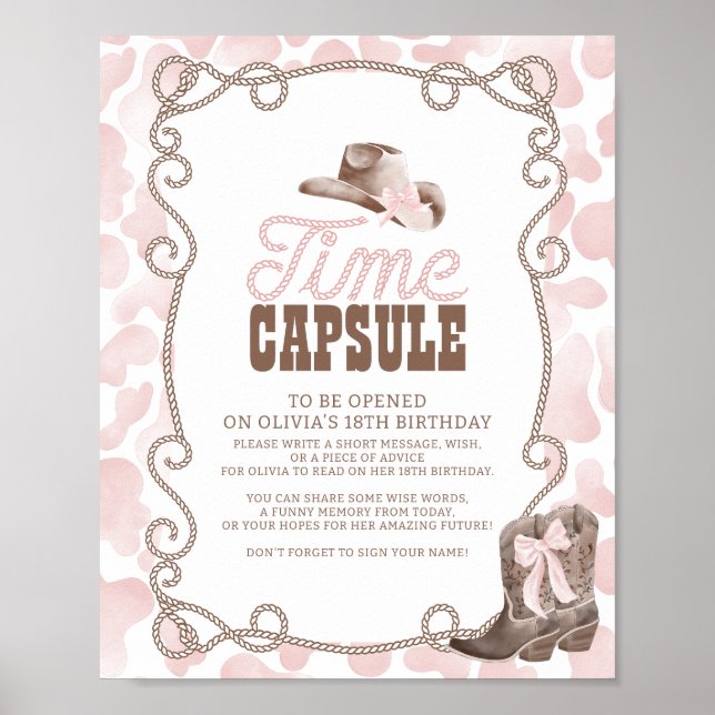 First Rodeo 1st Birthday Pink Time Capsule Sign Poster (Framsidan)