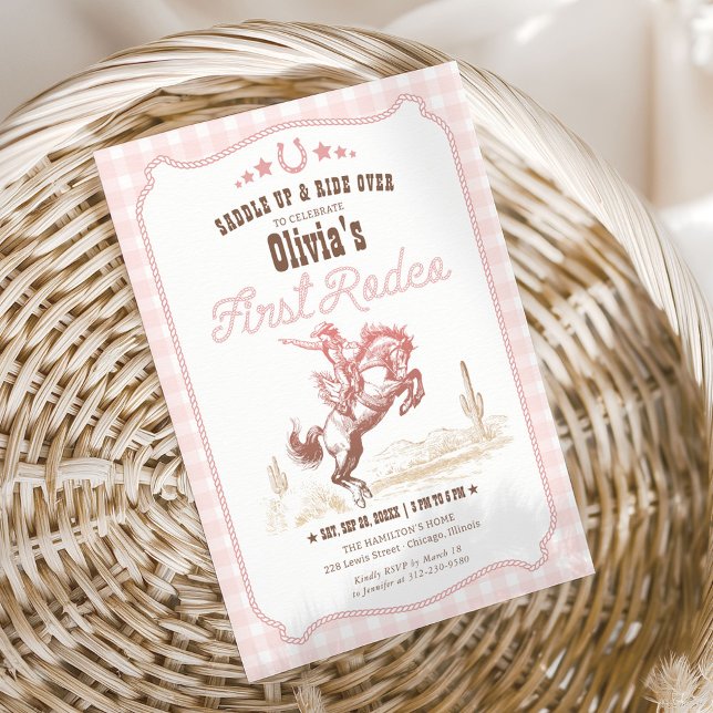 First Rodeo 1st Birthday Pink Western Inbjudningar (Skapare uppladdad)