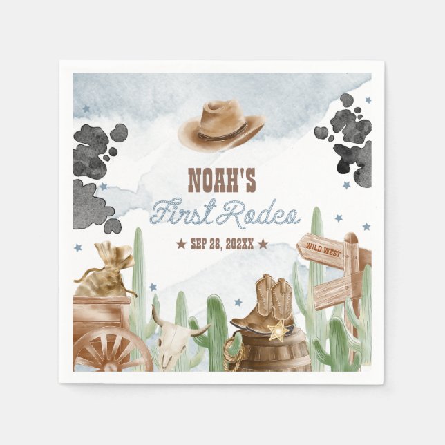 First Rodeo 1st Birthday Rustic Wild West Pappersservett (Framsidan)