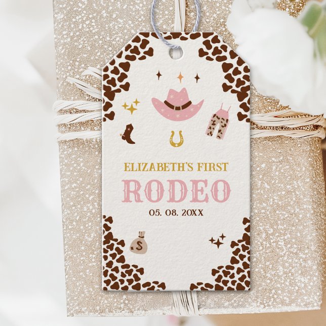 First Rodeo Birthday Girl, Fun Cowgirl Birthday  Presentetikett (Skapare uppladdad)