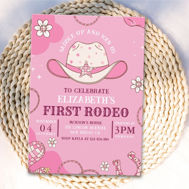 First Rodeo Birthday Girl Pink and white Inbjudningar (Skapare uppladdad)