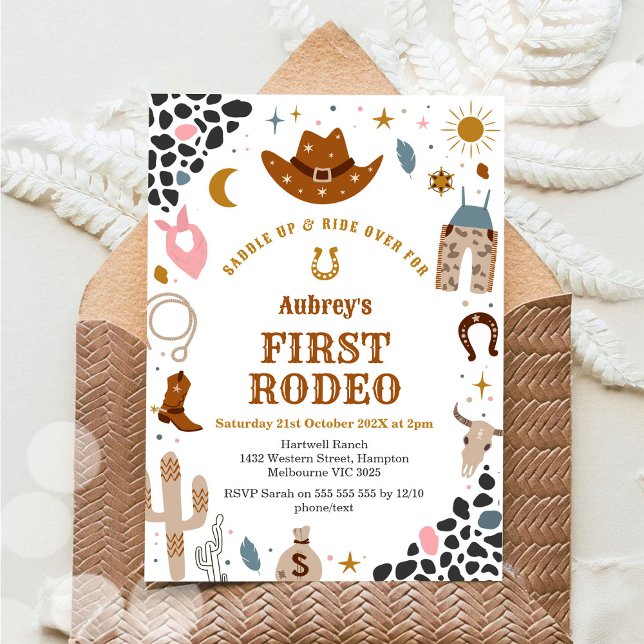 First Rodeo Cowbow Western 1st Birthday Invitation Inbjudningar (Skapare uppladdad)