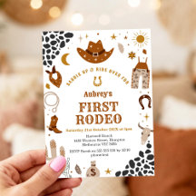 First Rodeo Cowbow Western 1st Birthday Invitation