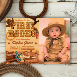 First Rodeo - Cowboy Birthday med Bild Inbjudningar