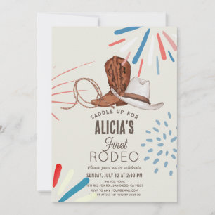First Rodeo Cowboy Cowgirl Fireworks 1st Birthday Inbjudningar