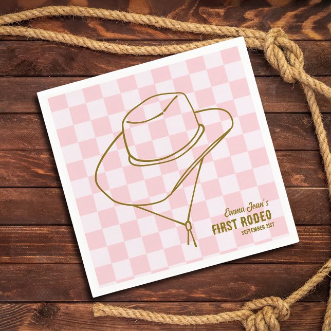 First Rodeo Cowboy Hat Checkered 1st Birthday  Pappersservett (First Rodeo Cowboy Hat Checkered 1st Birthday Napkins)