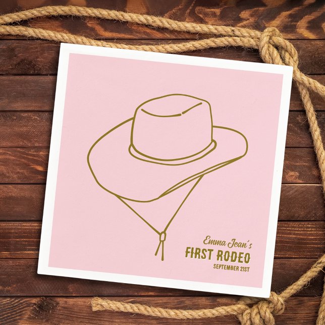 First Rodeo Cowboy Hat Pink 1st Birthday Pappersservett (First Rodeo Cowboy Hat Pink 1st Birthday Napkins
)