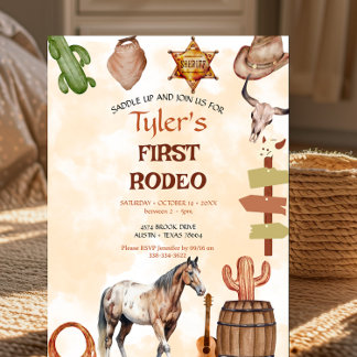 First Rodeo Cowboy Wild West Western Boy Birthday Inbjudningar