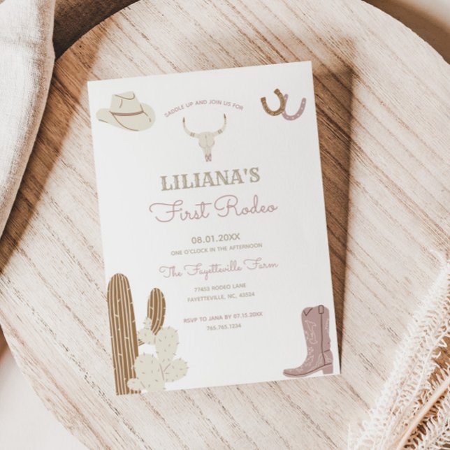 First Rodeo Cowgirl Födelsedagsfest inbjudan (Skapare uppladdad)