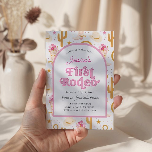 First Rodeo Cowgirl Pink 1st Birthday Party Inbjudningar (Skapare uppladdad)