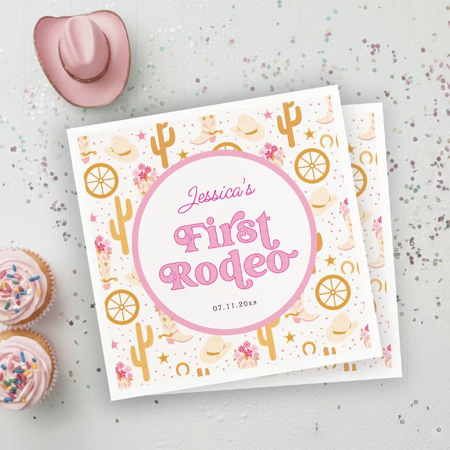 First Rodeo Cowgirl Pink 1st Birthday Party Napkin Pappersservett (Skapare uppladdad)