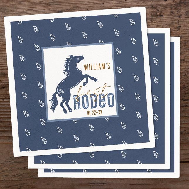 First Rodeo Födelsedagsfest Napkins - Western Cowb Pappersservett (Navy Blue 1st Rodeo Birthday Napkins)