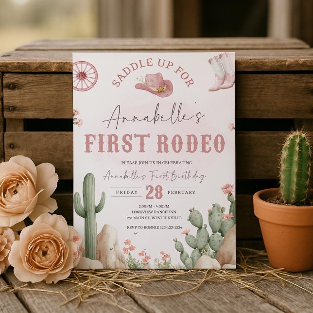 First Rodeo Girl Birthday Invitation, Pink Western Inbjudningar (Skapare uppladdad)