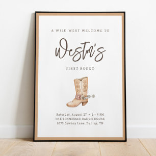 First Rodeo Neutralt Southern Cowboy Birthday Post Poster