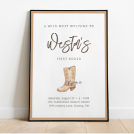 First Rodeo Neutralt Southern Cowboy Birthday Poster