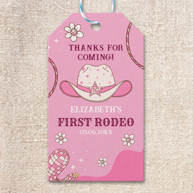 First Rodeo Party Girl in Pink and White Presentetikett (Skapare uppladdad)