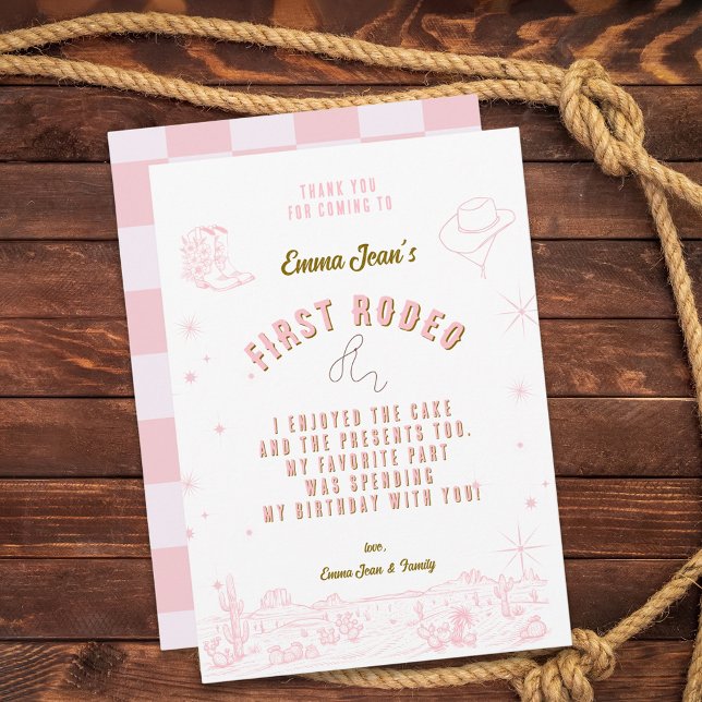 First Rodeo Pink Cowgirl 1st Birthday Thank You Tack Kort (First Rodeo Pink Cowgirl 1st Birthday Thank You
)