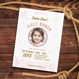 First Rodeo Pink Cowgirl First Birthday Inbjudan Vykort