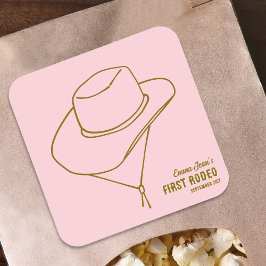 First Rodeo Pink Cowgirl Hat 1st Birthday Sticker Fyrkantigt Klistermärke