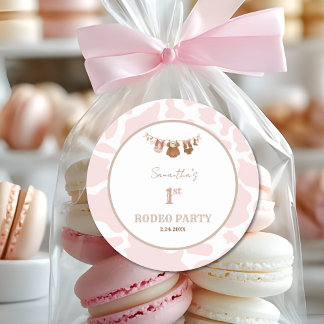 First Rodeo Pink Cowgirl Western Birthday Runt Klistermärke