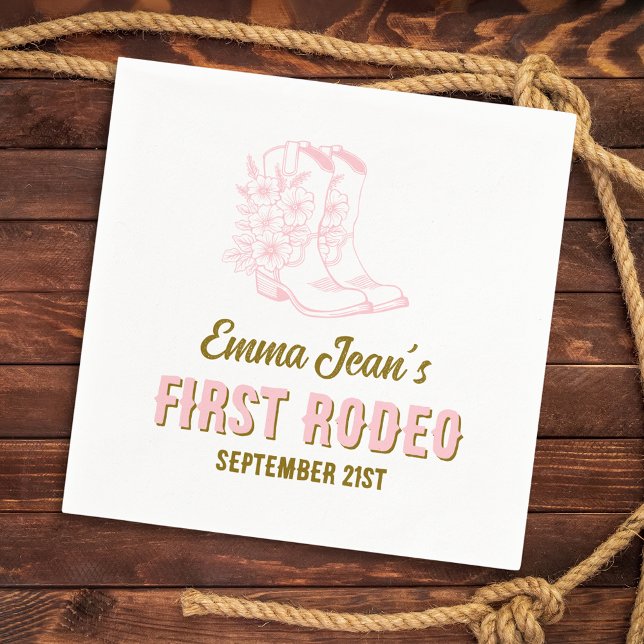 First Rodeo Pink Floral Cowboy Boots 1st Birthday Pappersservett (First Rodeo Pink Floral Cowboy Boots 1st Birthday Napkins)