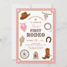 First Rodeo Rosa Cowgirl Vilda western First Birth Inbjudningar