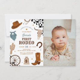 First Rodeo Vilda western Boy First Birthday Photo Inbjudningar
