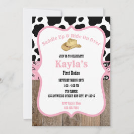 First Rodeo Vilda western Cowgirl Rosa Girl Birthd Inbjudningar
