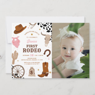 First Rodeo Vilda western Girl First Birthday Phot Inbjudningar
