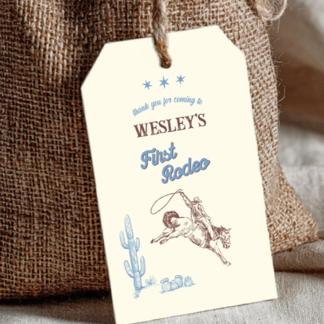First Rodeo Western 1st Birthday Thank You Presentetikett (First Rodeo Western 1st Birthday Thank You Gift Tags)