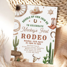 First Rodeo Western Cowboy 1st Birthday Invitation
