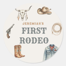First Rodeo Wild West Cowboy Blue Birthday Runt Klistermärke