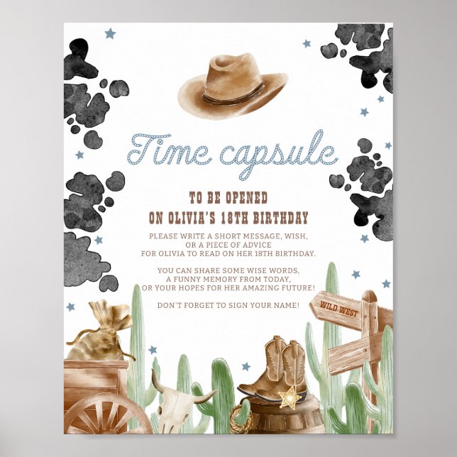 First Rodeo Wild West Rustic Time Capsule Sign Poster (Framsidan)