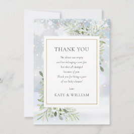 First Snöflingor Greenery Baby Shower Dikt Tack Kort