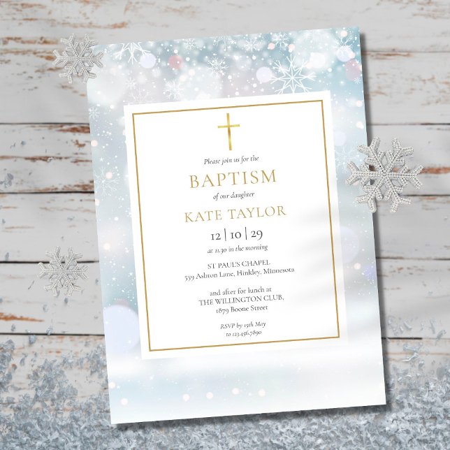 First Snöflingor Winter Baptism Christening Invita Inbjudningar (Skapare uppladdad)
