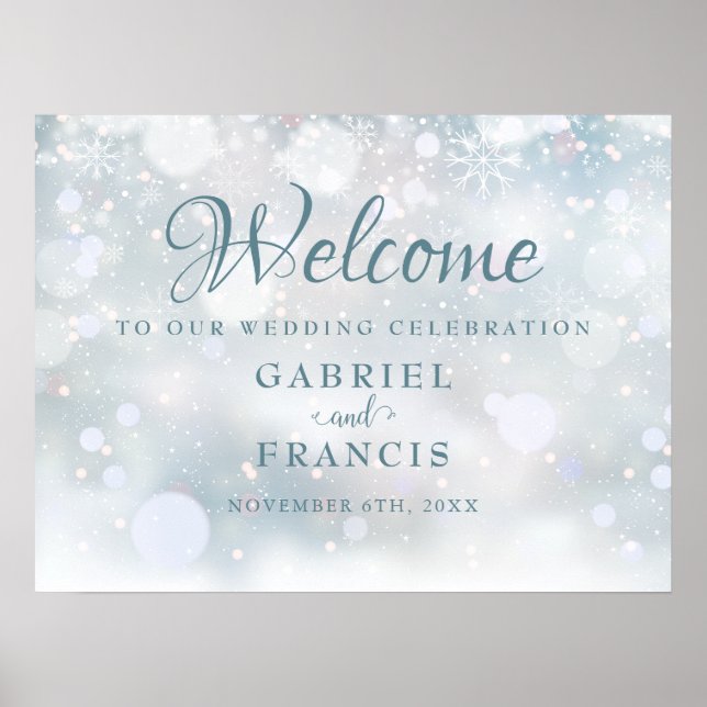 First Snowflakes Winter Wedding Welcome Sign Poster (Framsidan)
