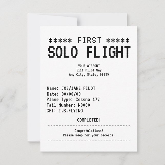 First Solo Flight Congratulations Flat Card (Framsida)
