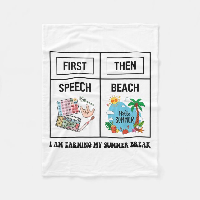 First Speech Then Beach Funny Speech Therapy Summe Fleecefilt (Framsidan)